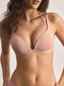 Ocili Women's Comfortable Minimalist Solid Color Wireless Bra With Spaghetti Strap - Pink - View 2