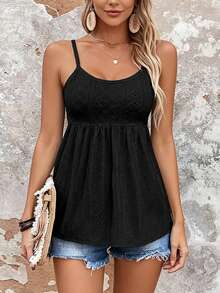 Breezaya Tank Top Cami Polos Ukuran Plus untuk Wanita, Kasual dan Serbaguna untuk Pakaian Liburan - Hitam - View 1