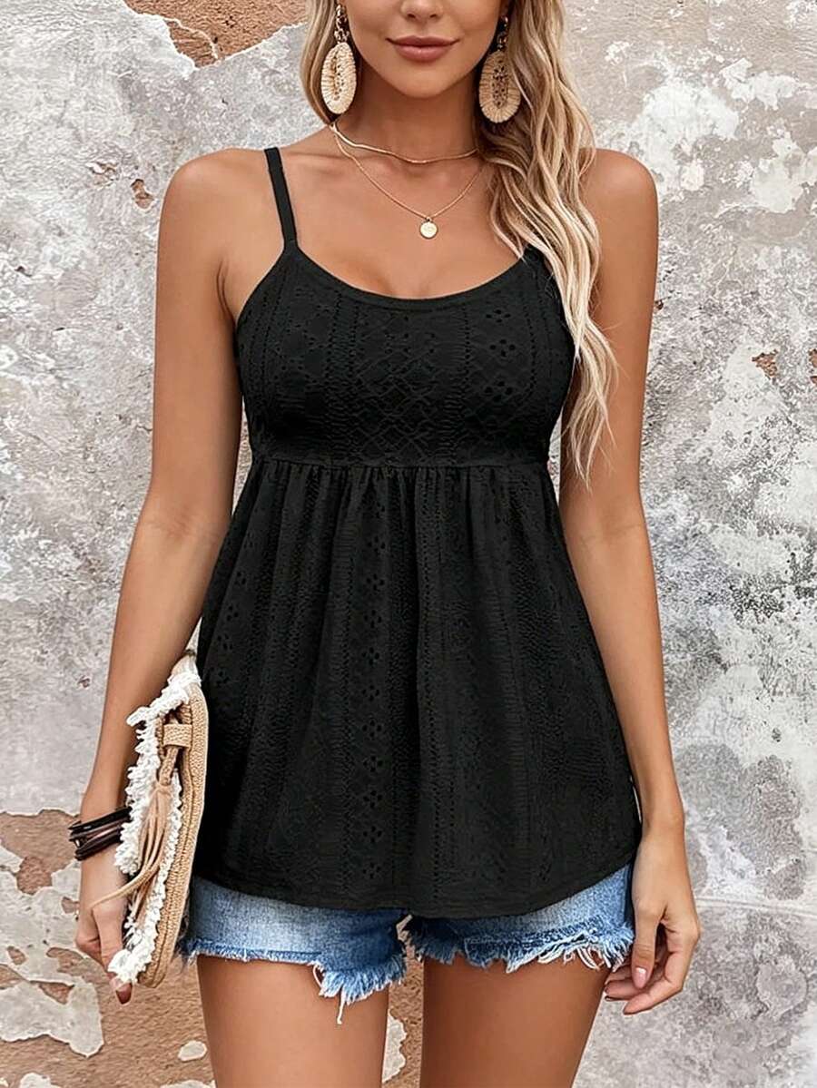 Breezaya Tank Top Cami Polos Ukuran Plus untuk Wanita, Kasual dan Serbaguna untuk Pakaian Liburan - Hitam - View 1