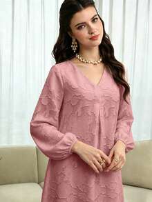 Yasmyna Spring/Summer V-Neck Light Pink Floral Print Dress - Pink - View 6
