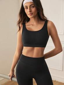 Eassivo Eassivo Women's Solid Color Casual Daily Sports Bra - Black - View 6