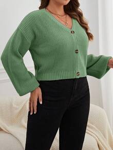 Shapeblank Cardigan de talla grande casual versátil de unicolor - verde menta - Ver 3