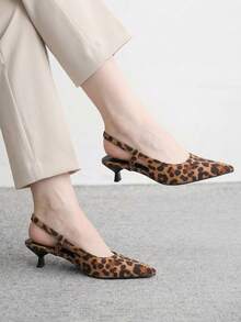 CUCCOO BIZCHIC French Pointed Slouchy Wind Suede Leopard Print Rear Empty Sandals Women's Summer New Outer Wear Kitten And Commuter Date - leopard print - View 1