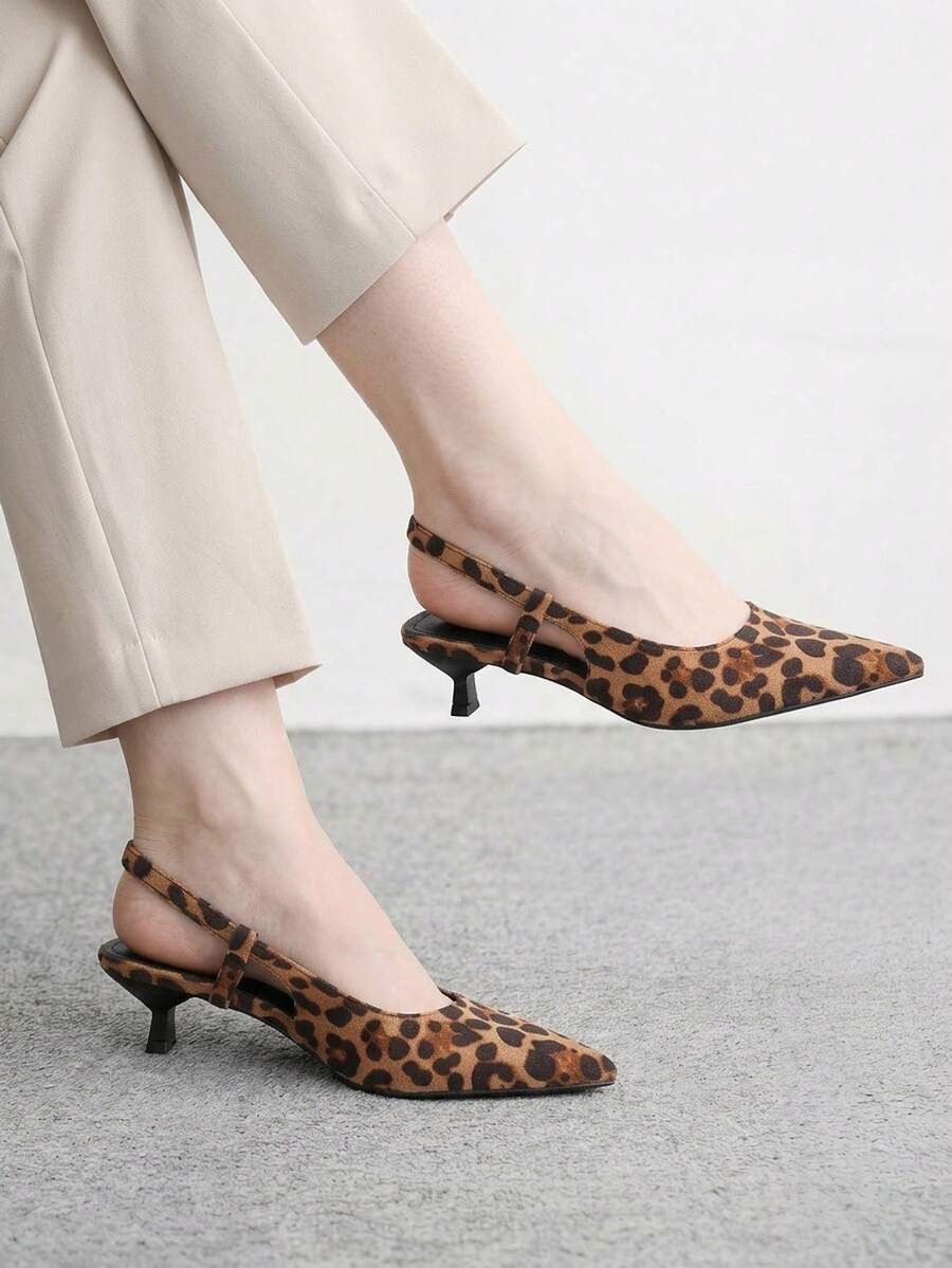 CUCCOO BIZCHIC French Pointed Slouchy Wind Suede Leopard Print Rear Empty Sandals Women's Summer New Outer Wear Kitten And Commuter Date - leopard print - View 1