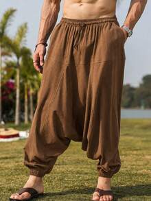 Genlund Plus Size Men's Mature Casual Loose Fit Long Pants, Traceable Cotton Fabric Design - Rust Brown - View 3