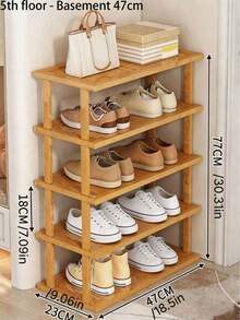 1Pc Multi Tier Bamboo Space Saving Easy Assembly Natural Wood Grain Shoe Storage Rack For Entryway Hallway Kitchen Living Room Office Organizer For Sneakers High Heels Thick Sole Boots Home Decor - Multicolor - View 4