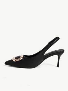 CUCCOO CHICEST Sepatu Hak Tinggi Wanita Model Baru Musim Semi dan Musim Panas dengan Gesper Persegi Logam, Tali Belakang, Sandal Hitam Elegan, Modis untuk Pesta dan Perjalanan. - Hitam - View 5