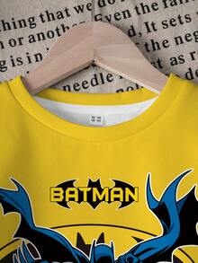 BATMAN X SHEIN 青少年男孩字母印花長袖運動衫與運動長褲休閒套裝 - 白色 - 查看 4