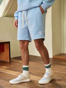 Whitmere Men's Light Blue Solid Hooded Long Sleeve Knit Loose Fit Hoodie Set, Fleece Lined, Casual, Drawstring, Ribbed, Pocket, Spring/Fall/Winter, Sweatsuit Gift For Father/ Husband - Baby Blue - View 9