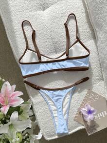 Swim SXY Damen-Badeanzug Bikini Sexy einfarbig Farbblock Bikinis, BH integriert Crop Top Camisole Badeanzug für Urlaub, Strandoutfits, Y2K, Fitness abgestimmtes Outfit für Frauen Valentinstag Neujahrsparty Urlaubsoutfit Stadt zum Strand Boho SS26 Frühling und Sommer Strandmode - Babyblau - Übersicht 7