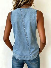 EMERY ROSE New Arrival Bestselling Denim Effect Print Regular Fit Women Top - Blue - View 2