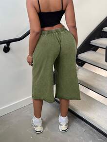 Alexandranx 女士春夏街头风复古水洗做旧舒适牛仔效果黑色短裤 - 軍綠色 - 查看 2