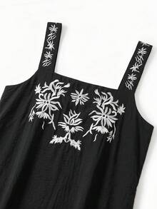 SHEIN LUNE Women's Woven Embroidered Summer Casual Long Dress - Black - View 3