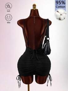 Amplova Sexy Women's Mini Dress Low Cut Backless Nightclub Party Club Night Out Street Style Black Summer - Black - View 10