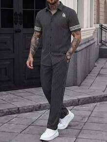 Manfinity CasualCool 男士休閒套裝，復古格紋圖案與街頭風設計 - 黑色 - 查看 6