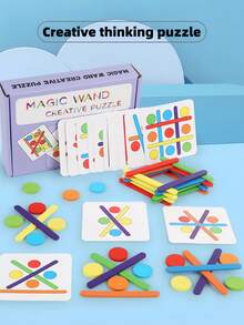 MINKOJA Wooden Color Stick & Circle Matching Puzzle Game, Kids Spatial Thinking Brain Training Toy With Challenge Flash Cards, Fine Motor Color Recognition Educational Toy For Toddlers 3 Years+ - Multicolor - View 3
