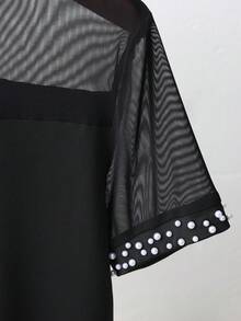 GlowEve Women's New All-Season Casual Commute Exquisite Beaded Mesh Patchwork Short Sleeve T-Shirt - Black - View 3
