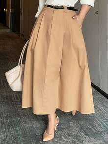 Dazy Plus Solid Color Casual A-Line Mid-Length Skirt, Versatile Fun Commute Elegant Khaki Spring Summer Autumn New Arrival Skirt - Khaki - View 5