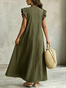 EMERY ROSE Ladies Weave Elegant Summer Long Dresses For Vacation - Army Green - View 2