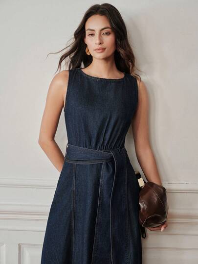 Anewsta Women's New Elegant Casual Vacation Summer Jeans Sleeveless Dress