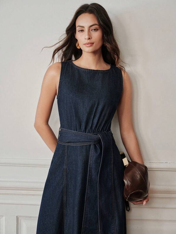 Anewsta Essential Women's New Elegant Casual Vacation Summer Jeans Sleeveless Dress