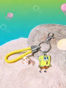 SpongeBob SquarePants | SHEIN 1PC Yellow Leather Braided Rope Keychain Car Key Chain Bag Pendant - Multicolor - View 1