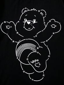 SHEIN X Care Bears تي شيرت رجالي بطبعة دب كرتوني لطيف بياقة دائرية وأكمام قصيرة - الأسود - مشاهدة 5