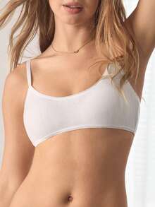 Ocili 100% Pure Cotton Wide Ribbed Ribbed Scalloped Edge Comfortable Women's Patchwork Mini Bow Decor Bra - White - View 5
