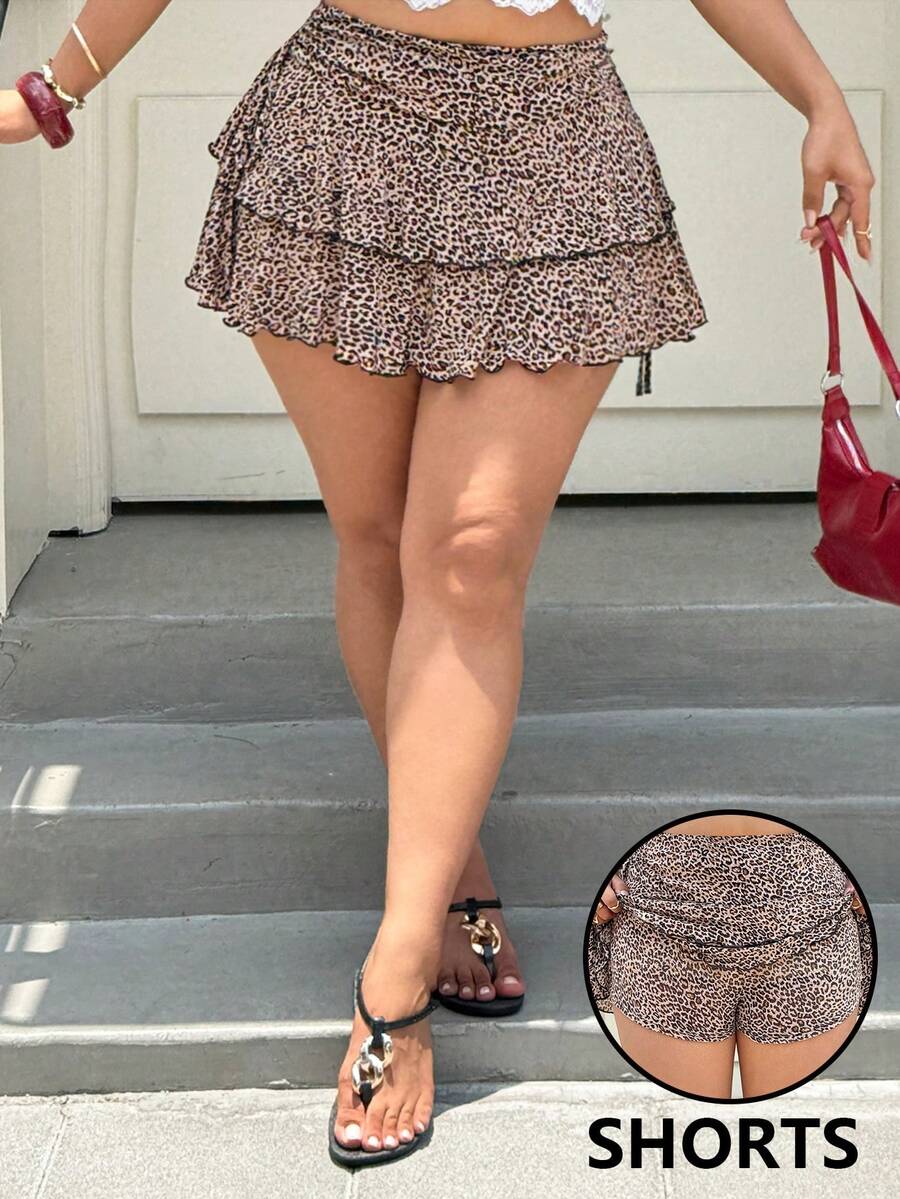 Muchica Plus Size A-Line Skirt With Side Drawstring Detail,Spring Summer Clothes - Multicolor - View 1
