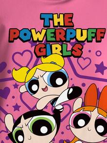 THE POWERPUFF GIRLS X SHEIN 女童卡通圖案印花圓領短袖洋裝 - 白色 - 查看 4
