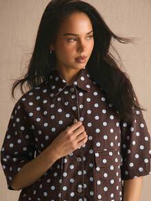 MUSERA Polka Dot Denim Oversized Co-Ord Top Only Spring Summer Cosy Cute Daily Girly Vacation Sunlight Social - Brown - View 2