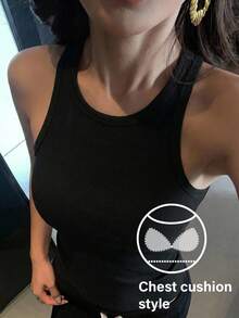 DAZY 女款純色修身圓領無袖背心內搭底層上衣 - 黑色 - 查看 1