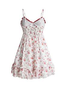 ROMWE Goth Vestido camisola vintage con volantes y ribete de encaje en contraste, corte A - Multicolor - Ver 2