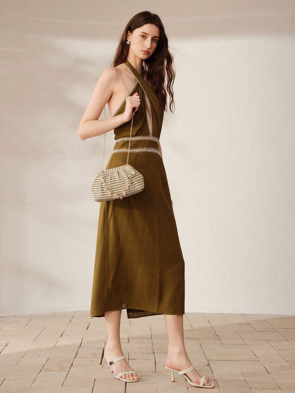 WOMEN'S FASHION WOVEN HANDBAG, EXQUISITE CHAIN, TEXTURED APRICOT STRAW HANDBAG, SUITABLE FOR SUMMER VACATION, TRAVEL, BEACH, SEASIDE, BOHEMIAN