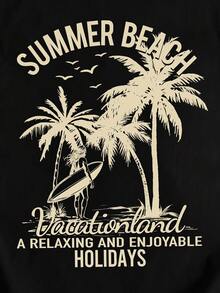 Manfinity Joysei Men's Tropical Print Black Wide Shoulder Tank Top - Black - View 3
