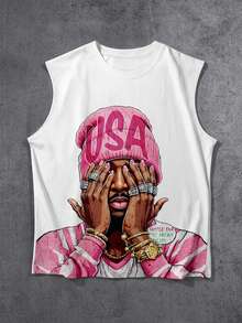Manfinity ZONE917 Men's Funny Print Tank Top, Suitable For Casual Daily Wear And Street Style Photography - White - View 1