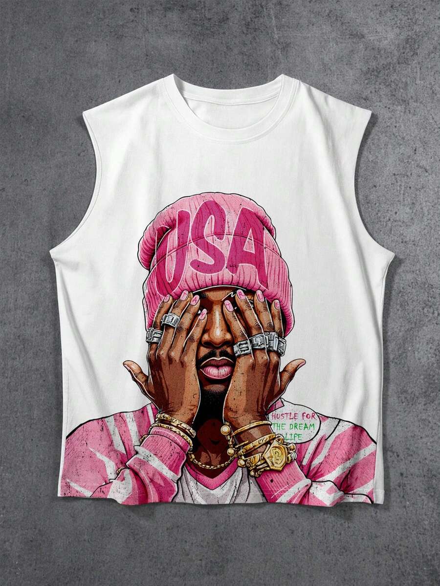 Manfinity ZONE917 Men's Funny Print Tank Top, Suitable For Casual Daily Wear And Street Style Photography - White - View 1