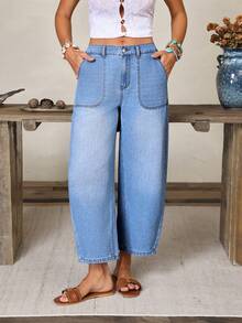 EMERY ROSE Women's Casual Versatile Everyday Denim Jeans With Pockets And Buttons - Blue - View 3
