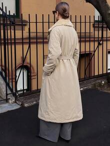 DAZY Women's Fashion Single-Breasted Long Sleeve Pocket Padded Coat Minimalist - Light Grey - View 9