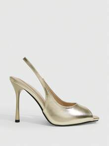 CUCCOO SZL Spring And Summer New Square Toe Rear Strap Stiletto Temperament Commuter Sandals - Gold - View 2