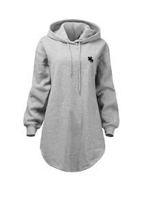 SHEIN Plus Size Casual Hooded Sweatshirt, Autumn/Winter - Grey - View 3