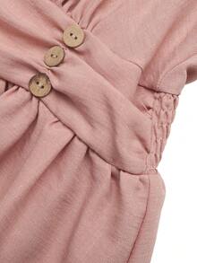 SHEIN LUNE Women's Textured Shirred Halter Neck Pleated Vacation Dress Vacation Dusty Pink Summer Elegant - Pink - View 6