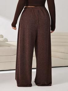 Solflare Plus Size Casual Loose Drawstring Waist Long Pants - Coffee Brown - View 2