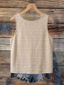 SHEIN VCAY Plus Size Women's Striped Round Neck Single-Breasted Casual Vest - Multicolor - View 2