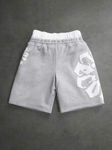 SLATEMANN Pantalones cortos para hombre con estampado de letras y cintura en contraste - Gris - Ver 4