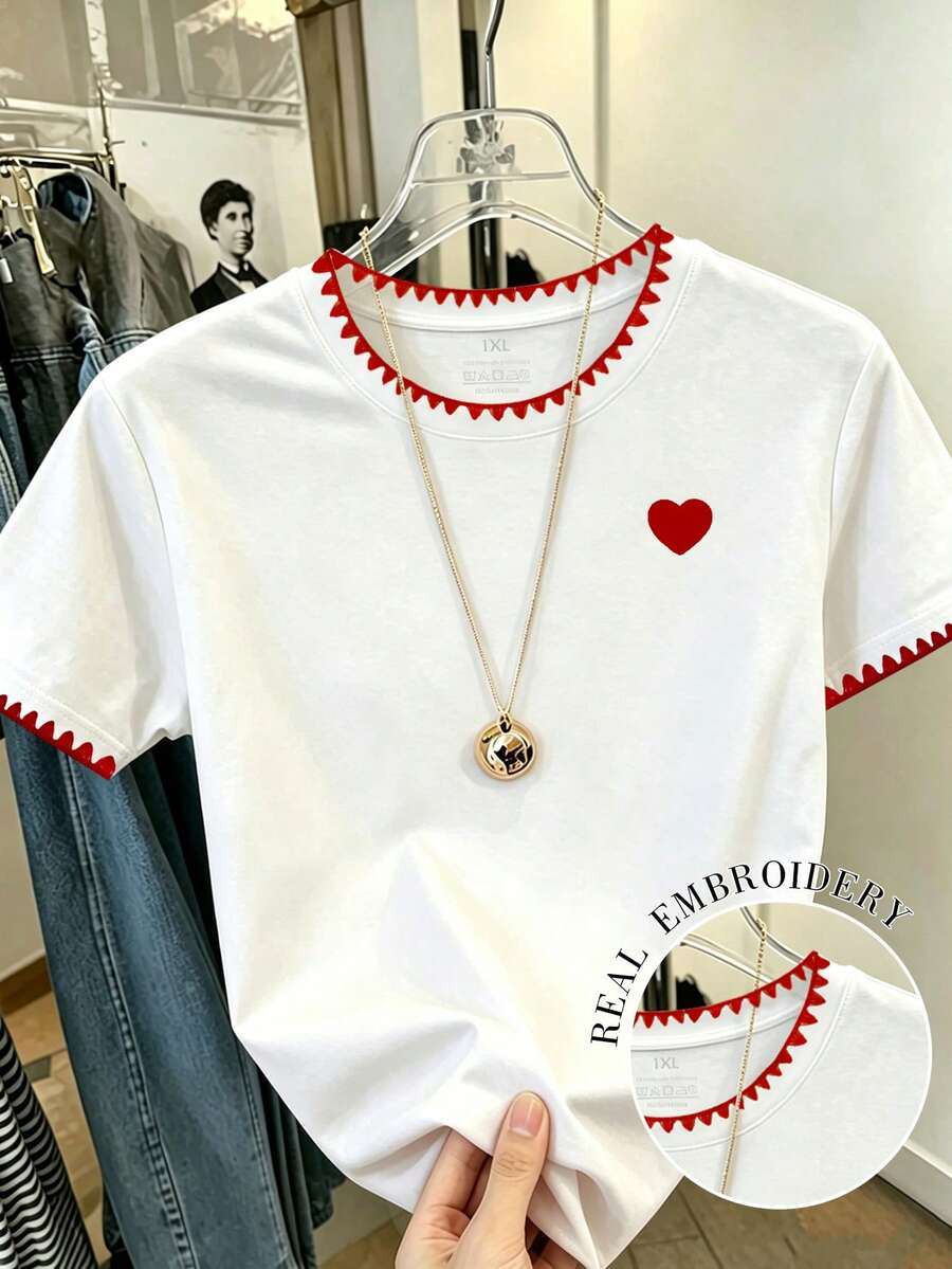 EMERY ROSE Plus Size Women's Embroidered Trim Short-Sleeve Casual T-Shirt - Multicolor - View 1