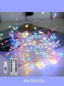 1PC 8-Function USB-Powered LED Firecracker Lights String, 50/100/200LEDS Twinkle Star Fairy Lights, Suitable For DIY Wreaths, Home Decor, Indoor/Outdoor Party Decoration,  Space Theme - متعدد الألوان - مشاهدة 19