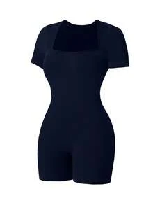 Slayform Slayform Mono deportivo de yoga sin costuras con elasticidad alta y textura acanalada - Azul Marino - Ver 4
