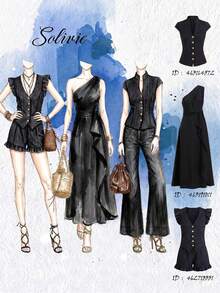 Solivie Women's Solid Color One-Shoulder Patchwork Ruffle Sleeveless Elegant Dress - Black - View 3
