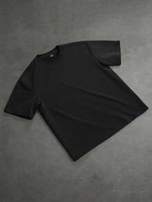 SLATEMANN Men's Letter Print Crew Neck Short Sleeve Casual T-Shirt - Black - View 2
